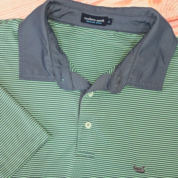 Southern Marsh Mens XL Green & Gray Striped Polo - Picture 4 of 8